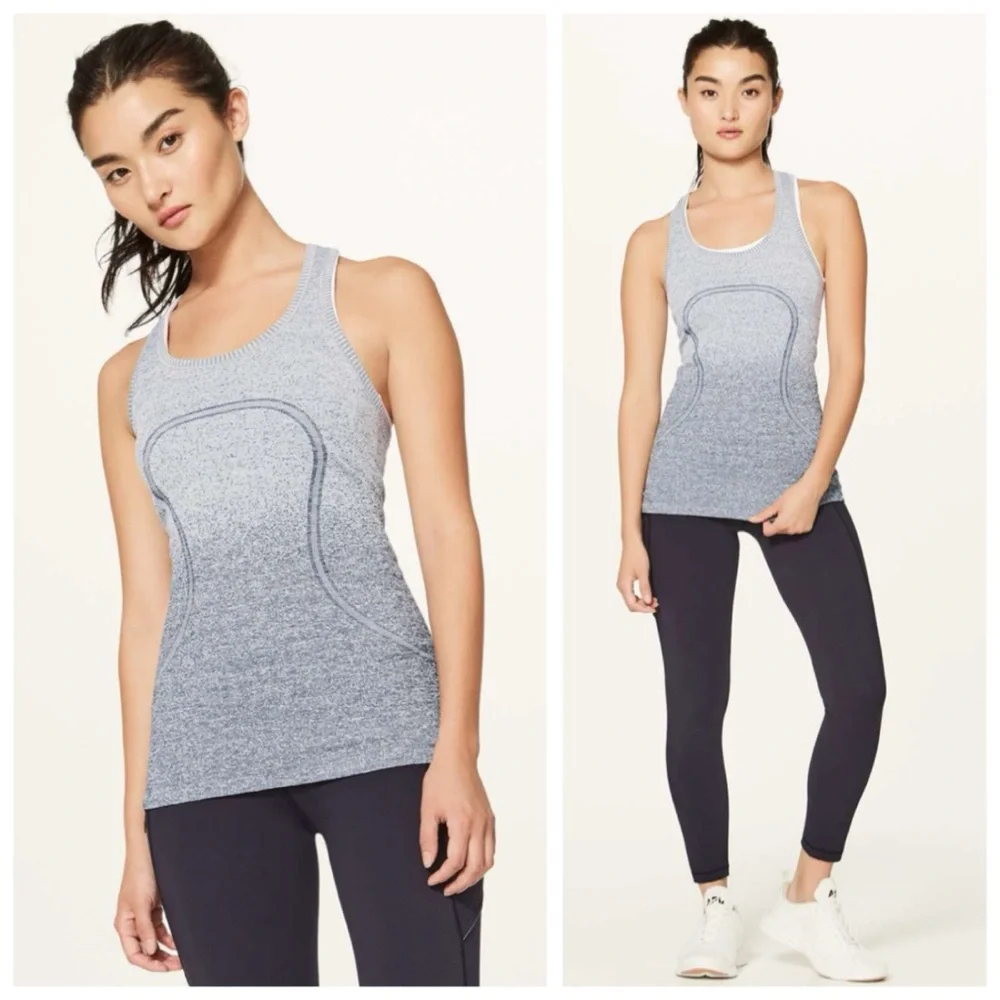 Lululemon Athletica Swiftly Tech Racerback Tank, White / Dark Cast (Ombre) sz. 6